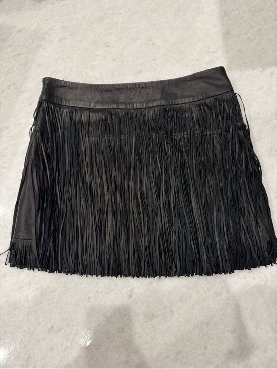 Polo Ralph Lauren Dresses & Skirts - Polo by Ralph Lauren Black Leather Fringe Mini Skirt